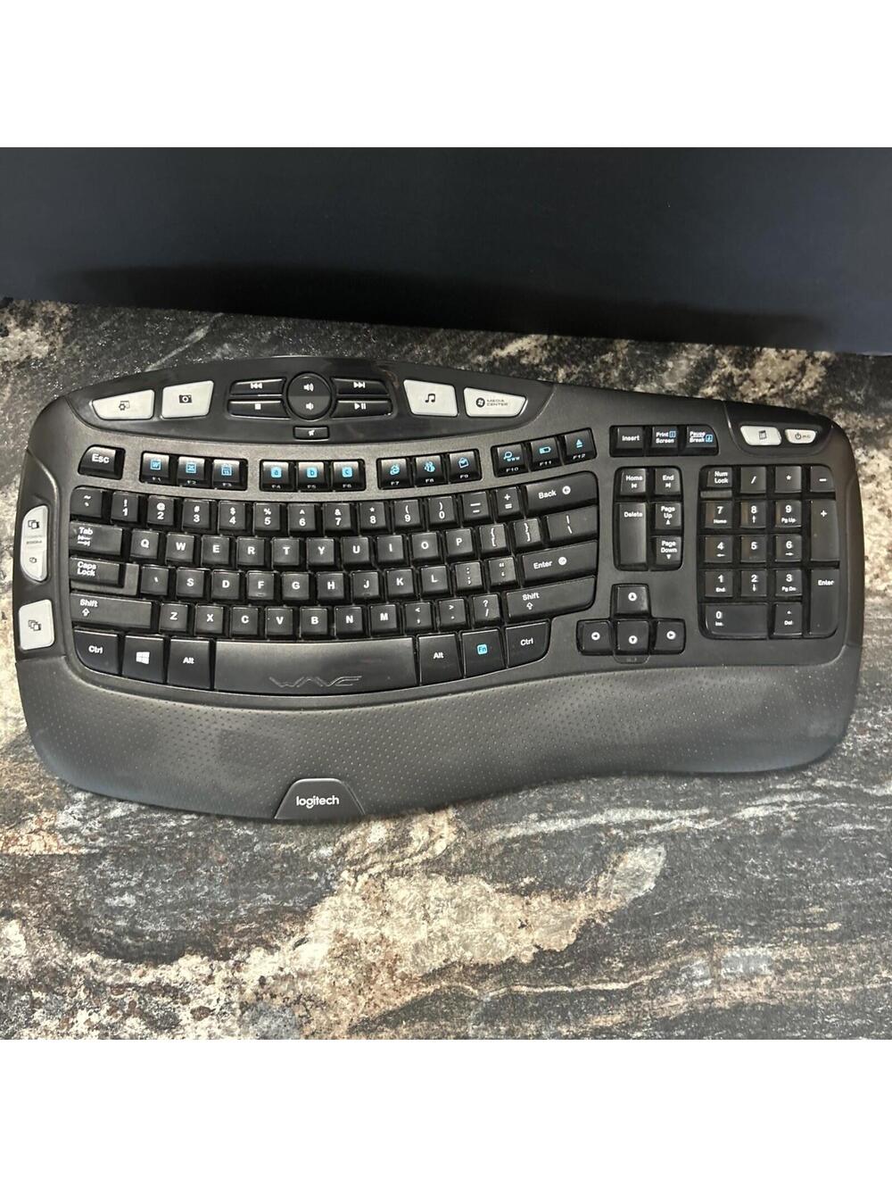 Logitech K350 Wireless Wave Keyboard - No USB Dongle - Tested Works!